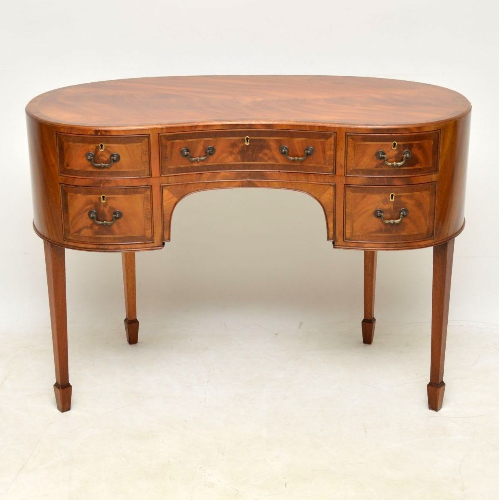 Antique Flame Mahogany Kidney Shaped Desk