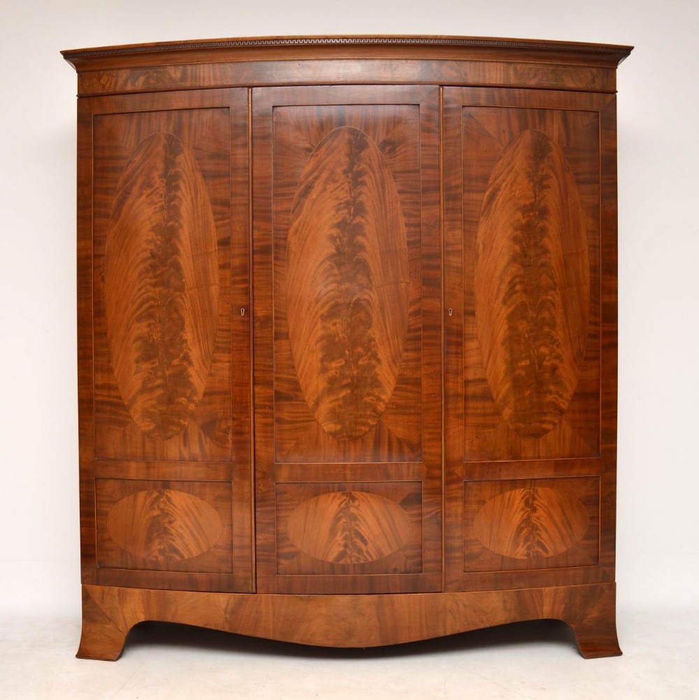 Large Antique Edwardian Inlaid Mahogany Wardrobe