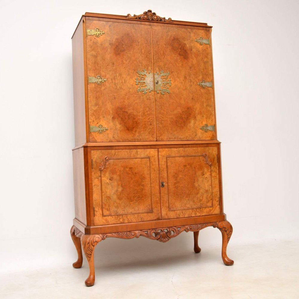 Antique Burr Walnut Queen Anne Style Cocktail Cabinet