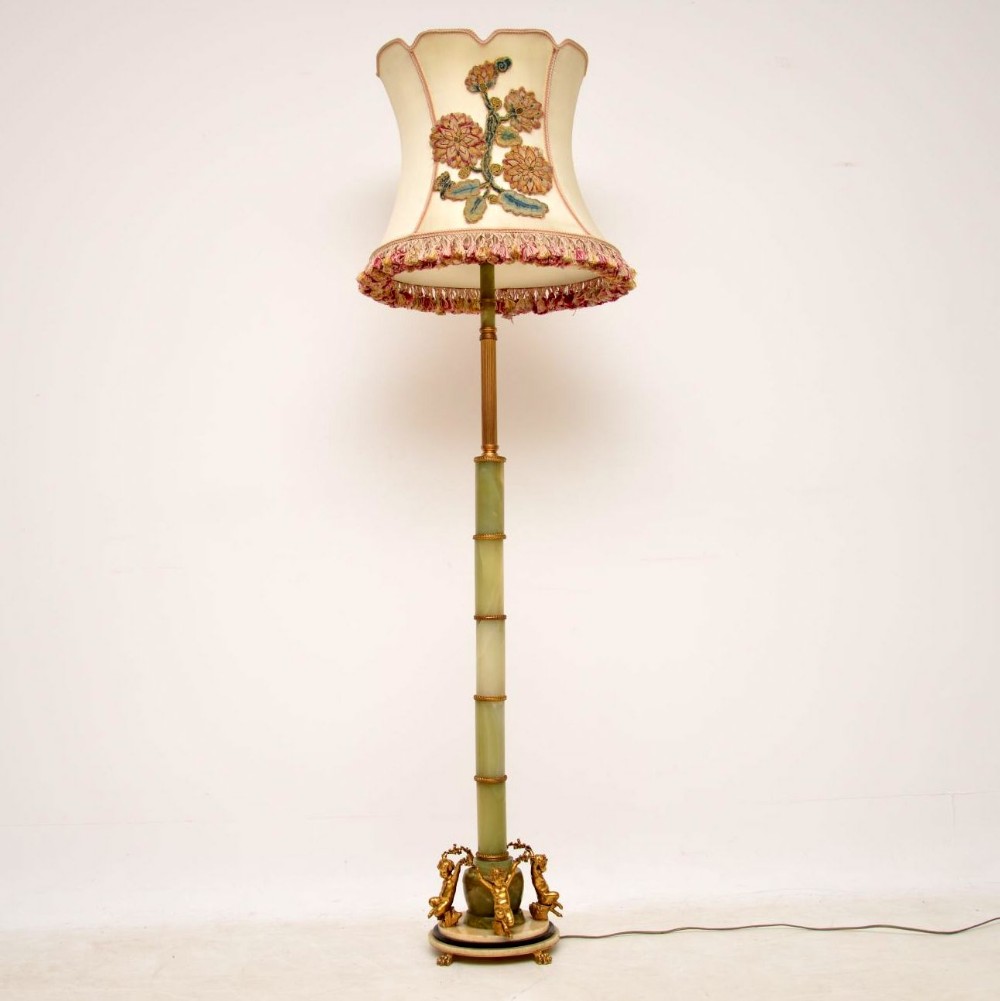 Antique French Gilt Metal & Onyx Floor Lamp
