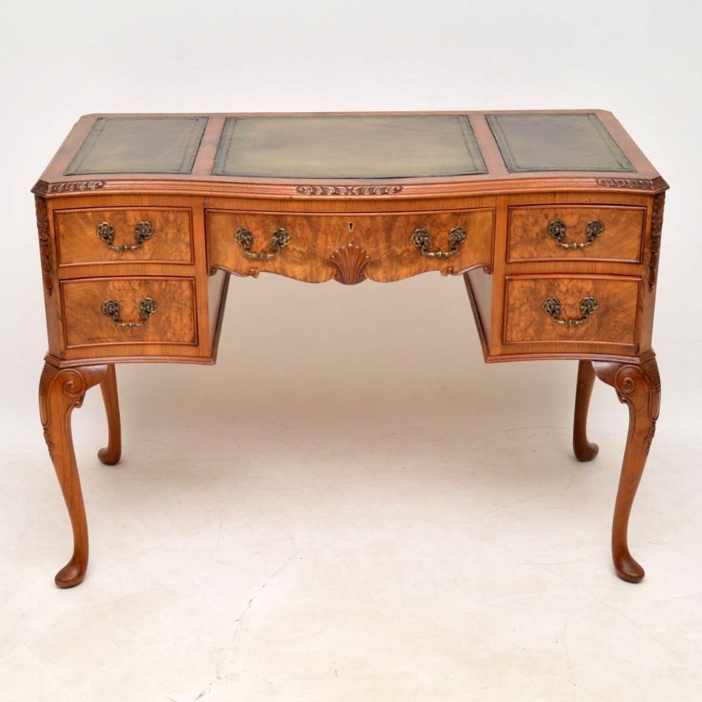 Antique Burr Walnut Leather Top Writing Table