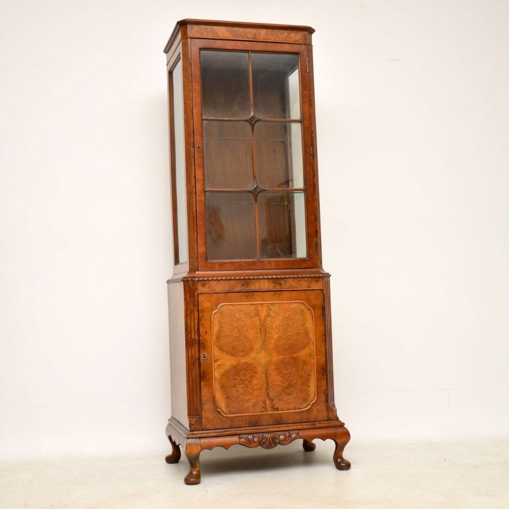 Slim Antique Burr Walnut Display Cabinet