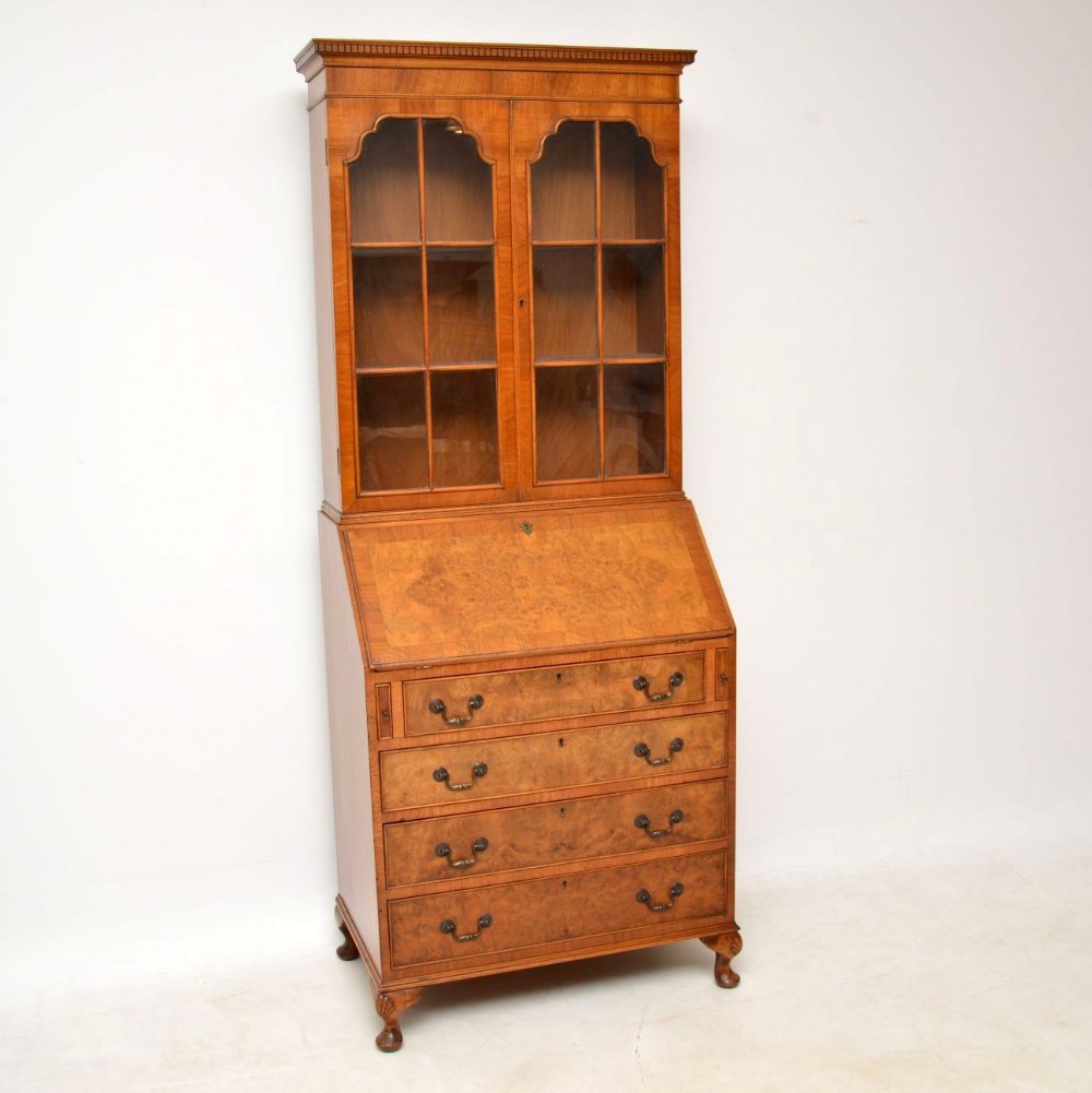 Antique Burr Walnut Bureau Bookcase