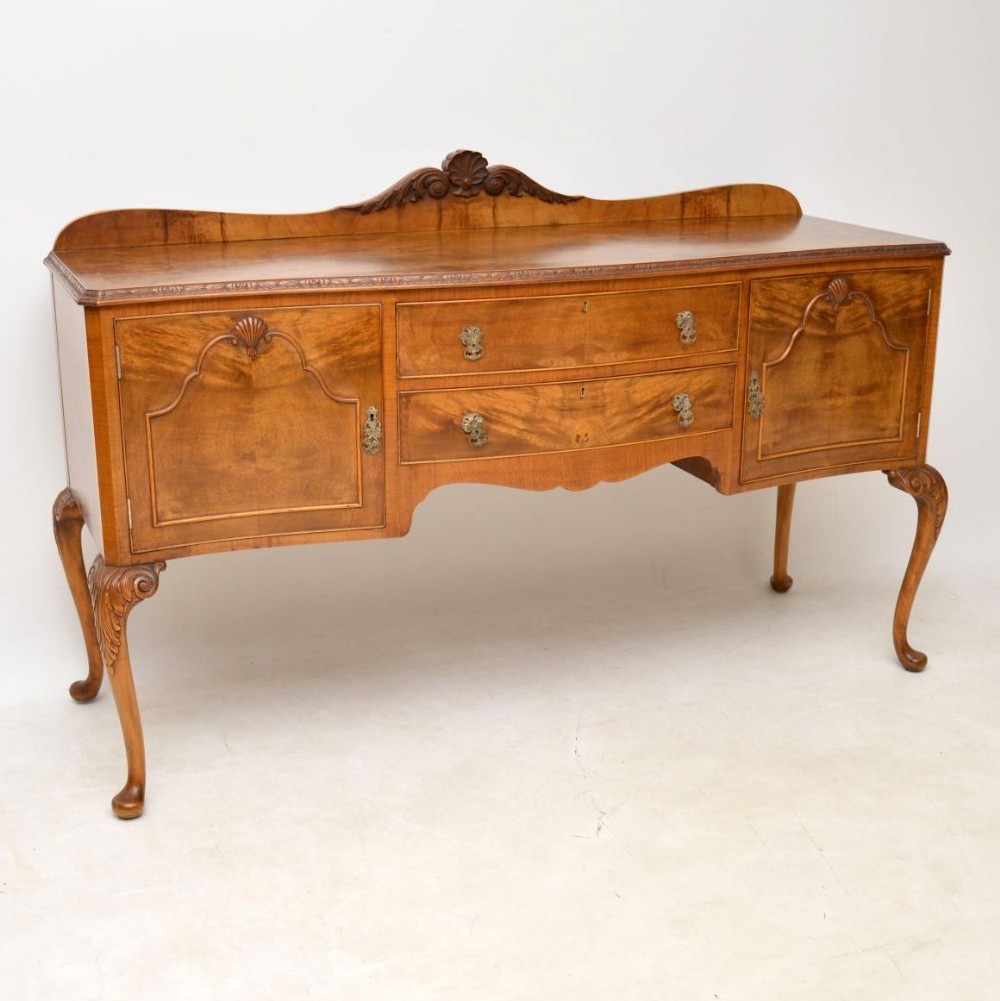 Antique Queen Anne Style Figured Walnut Sideboard 