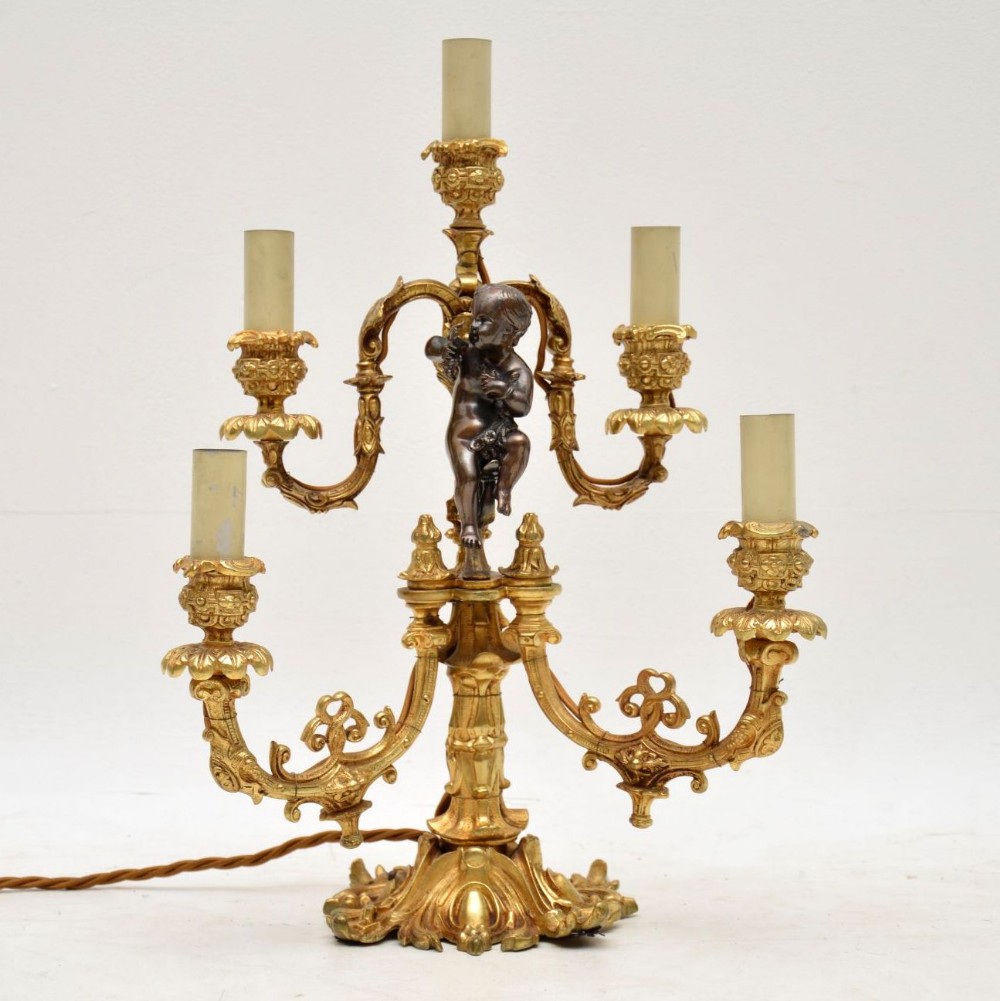  Antique French Gilt Metal Candelabra Table Lamp