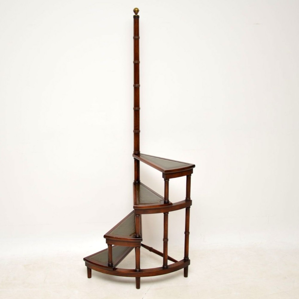 Antique Mahogany & Leather Library Steps