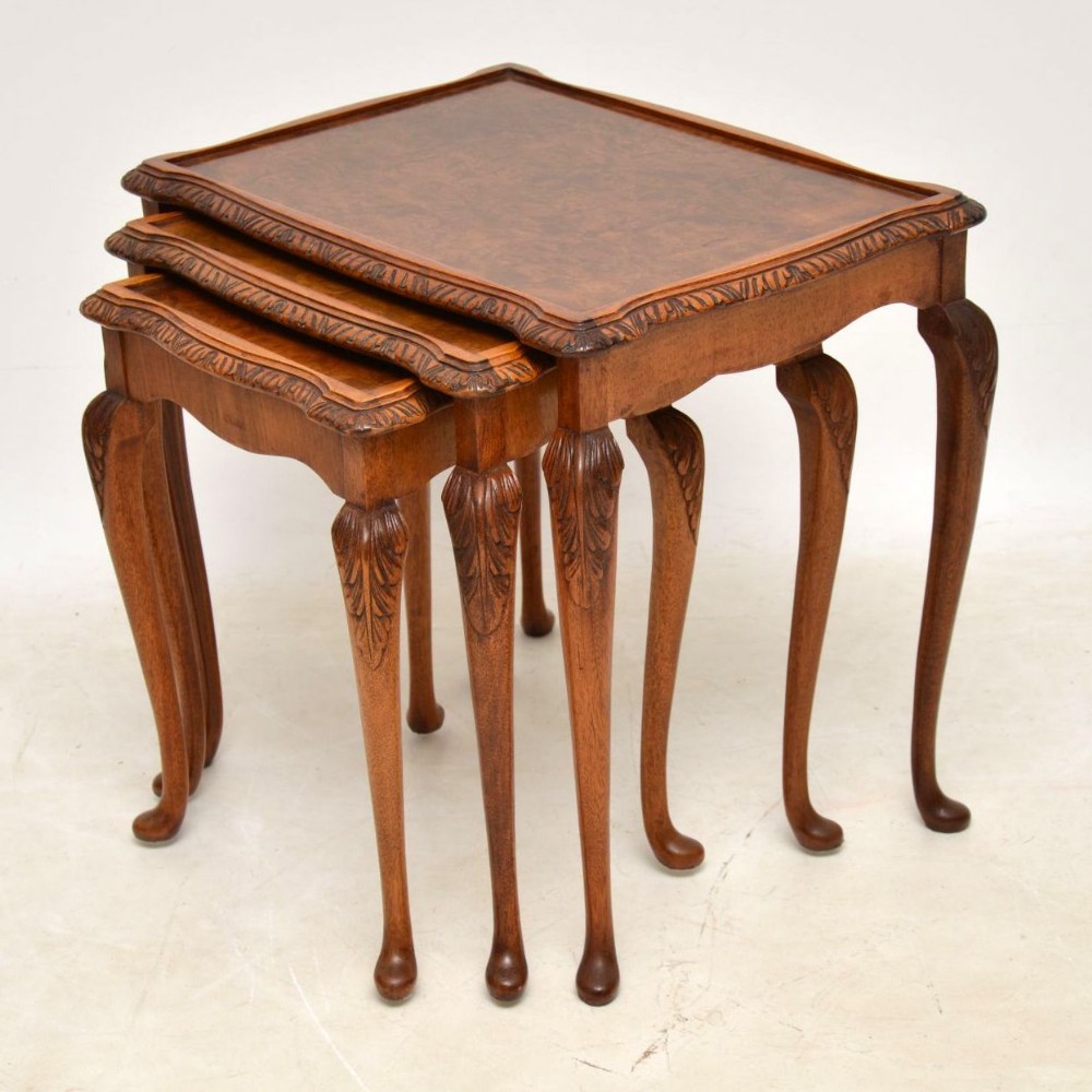 Antique Burr Walnut Nest of Three Tables