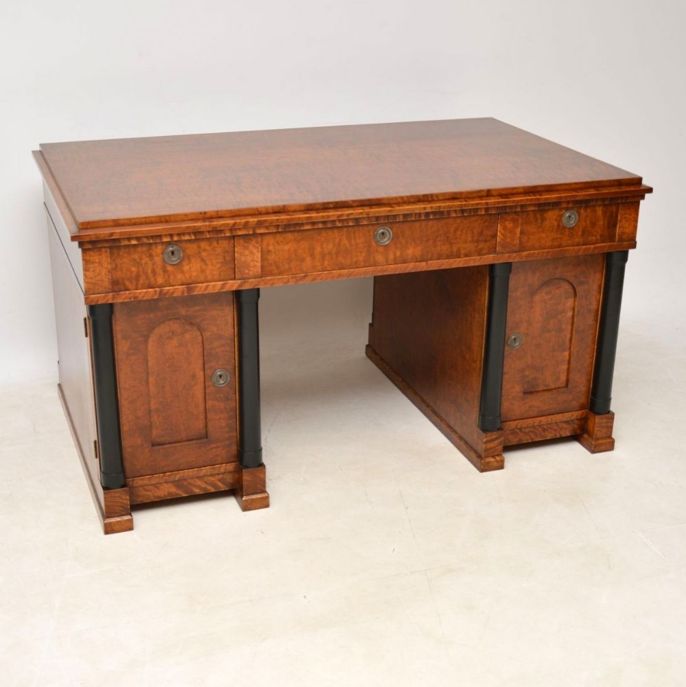 Large Antique Swedish Satin Birch Desk