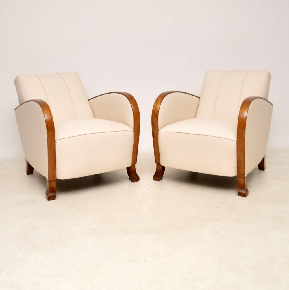 Pair of Swedish Satin Birch Art Deco Armchairs
