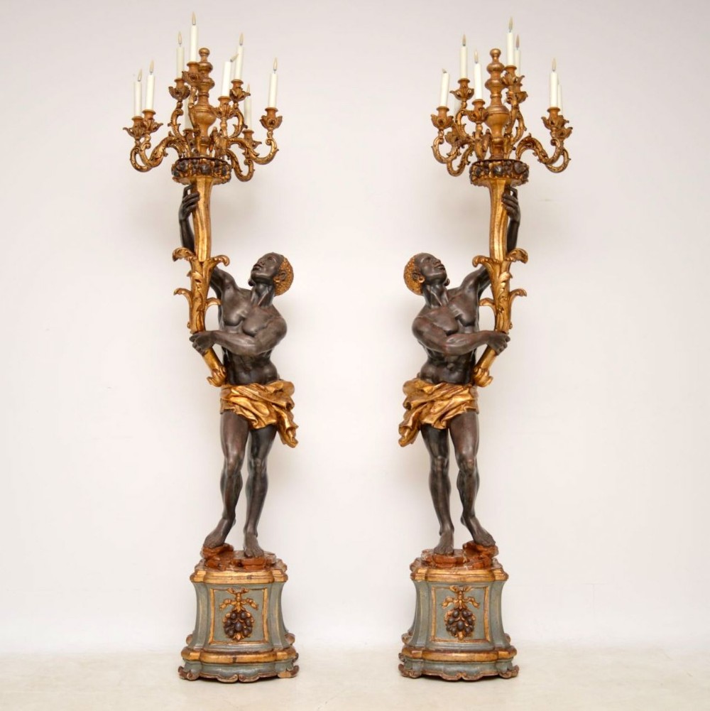 Pair of Antique Venetian Blackamoor Candelabra Sculptures