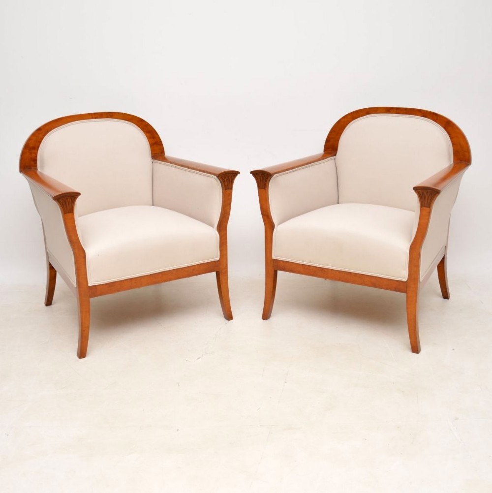 Pair of Antique Swedish Satin Birch Armchairs