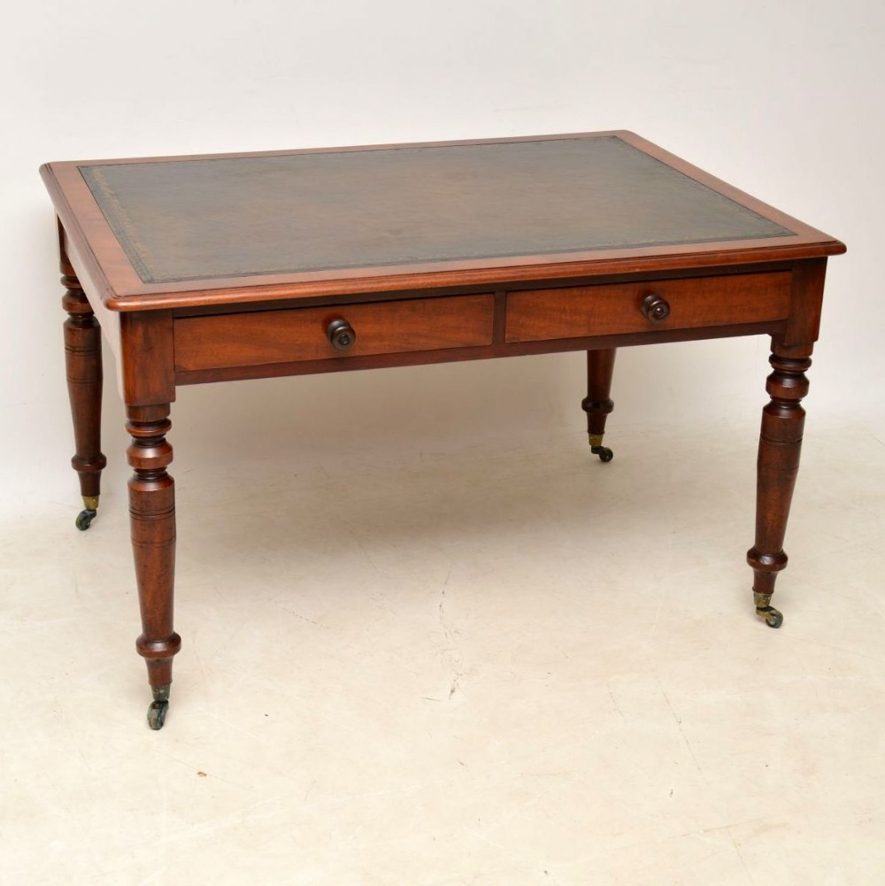 Large Antique Victorian Mahogany Leather Top Writing Table