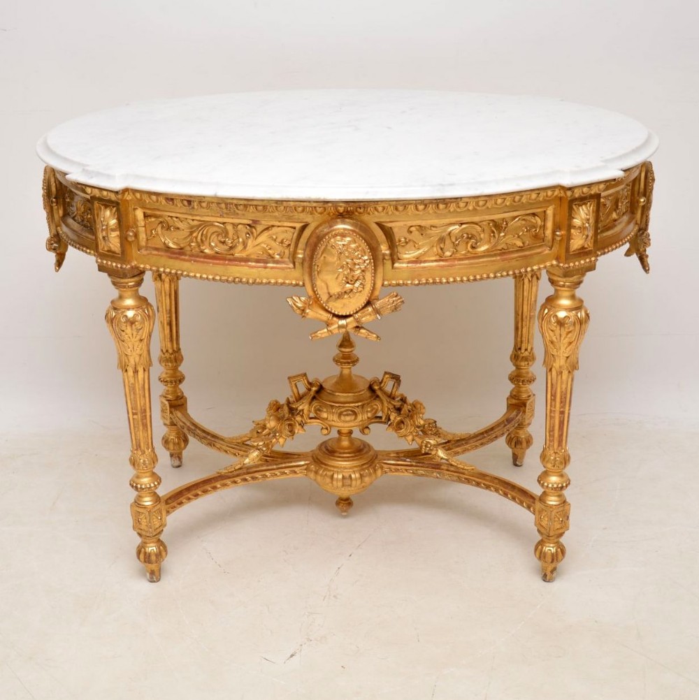 Antique French Marble Top Gilt Wood Centre Table