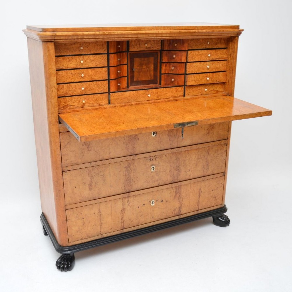 Antique Swedish Satin Birch Secretaire Chest