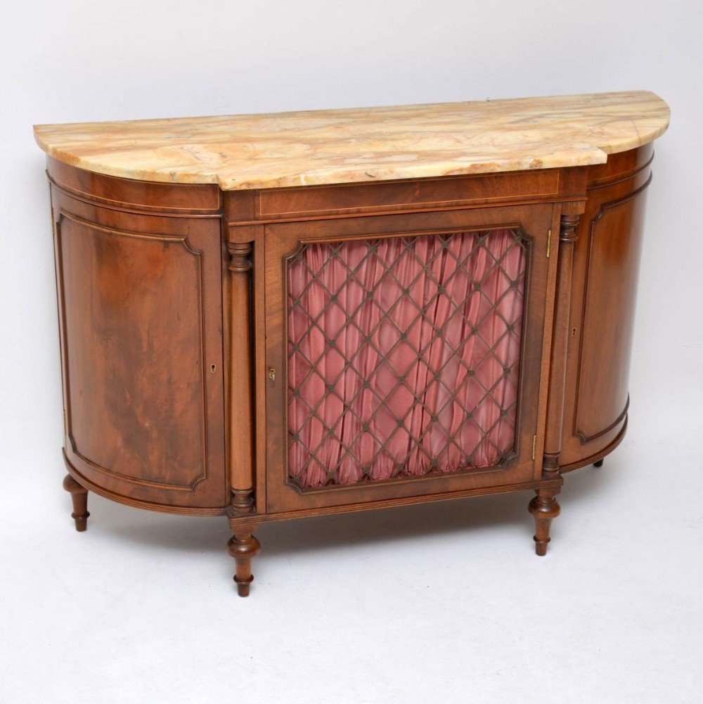 Antique Mahogany Grill Front Marble Top Sideboard