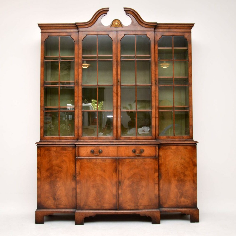 Large Antique Walnut Breakfront Bookcase