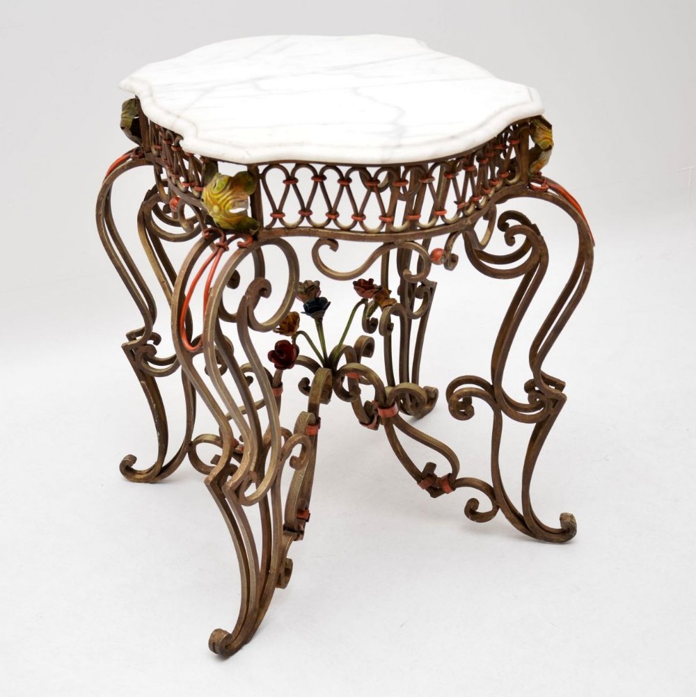 Antique Painted Iron Marble Top Table