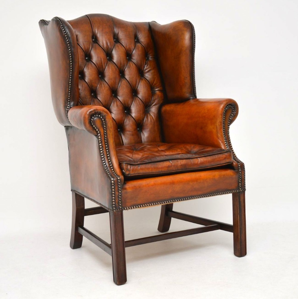 Antique Leather Wing Back Armchair