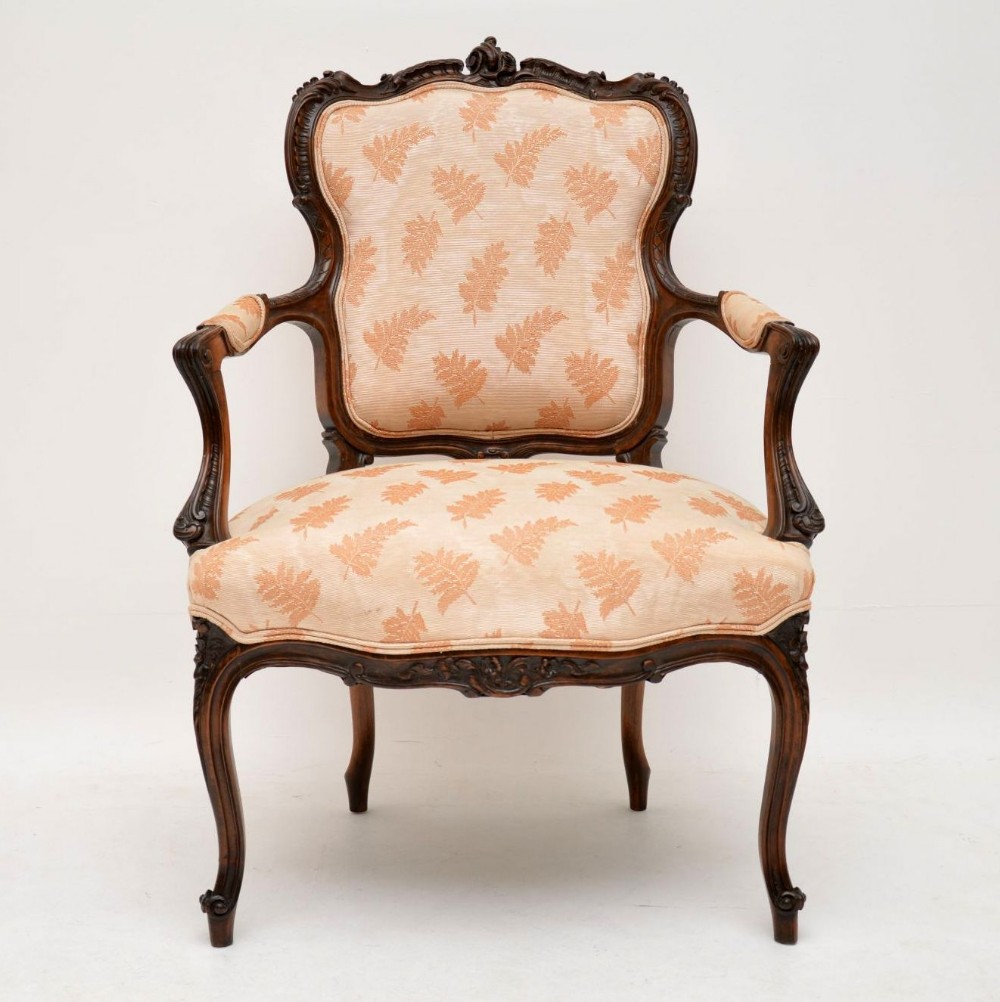 Antique French Carved Walnut Salon Armchair