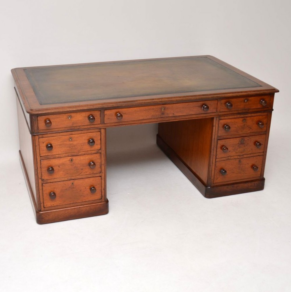 Antique Victorian Mahogany Leather Top Partners Desk