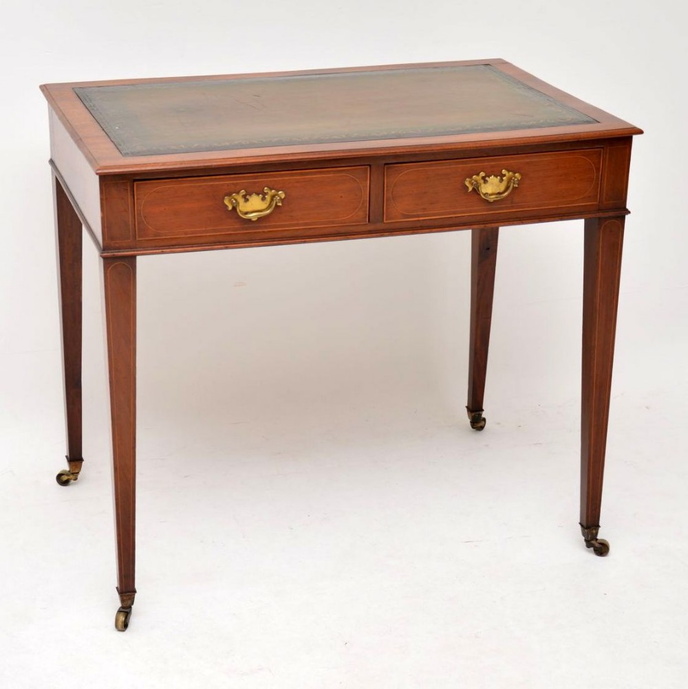 Antique Inlaid Mahogany Leather Top Writing Table