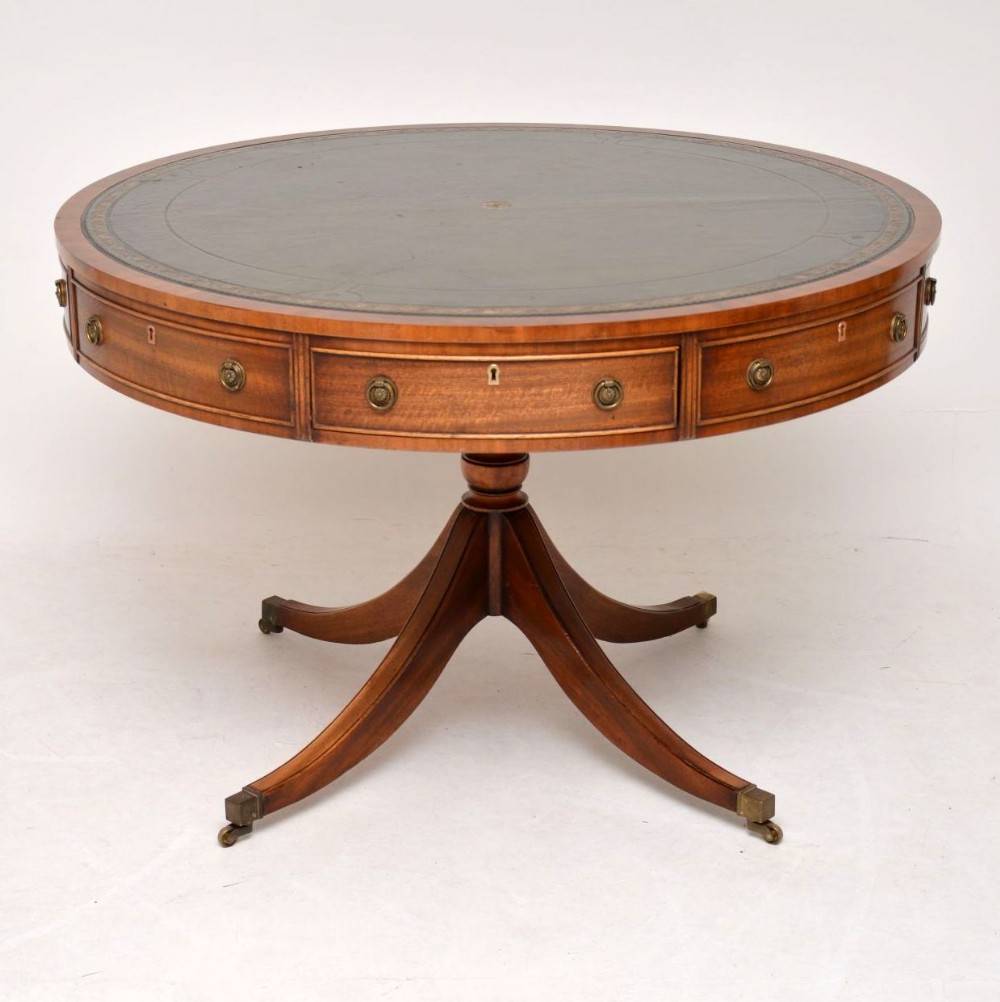 Antique Mahogany Leather Top Drum Centre Table