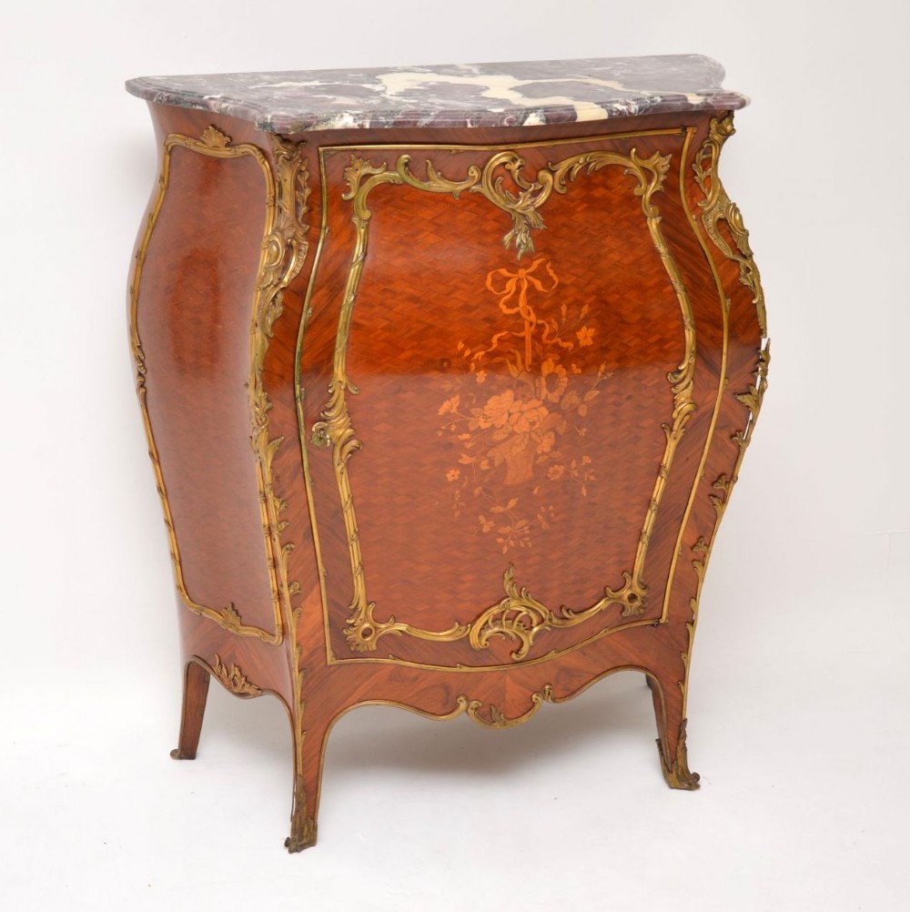 Antique French Marble Top Bombe Cabinet