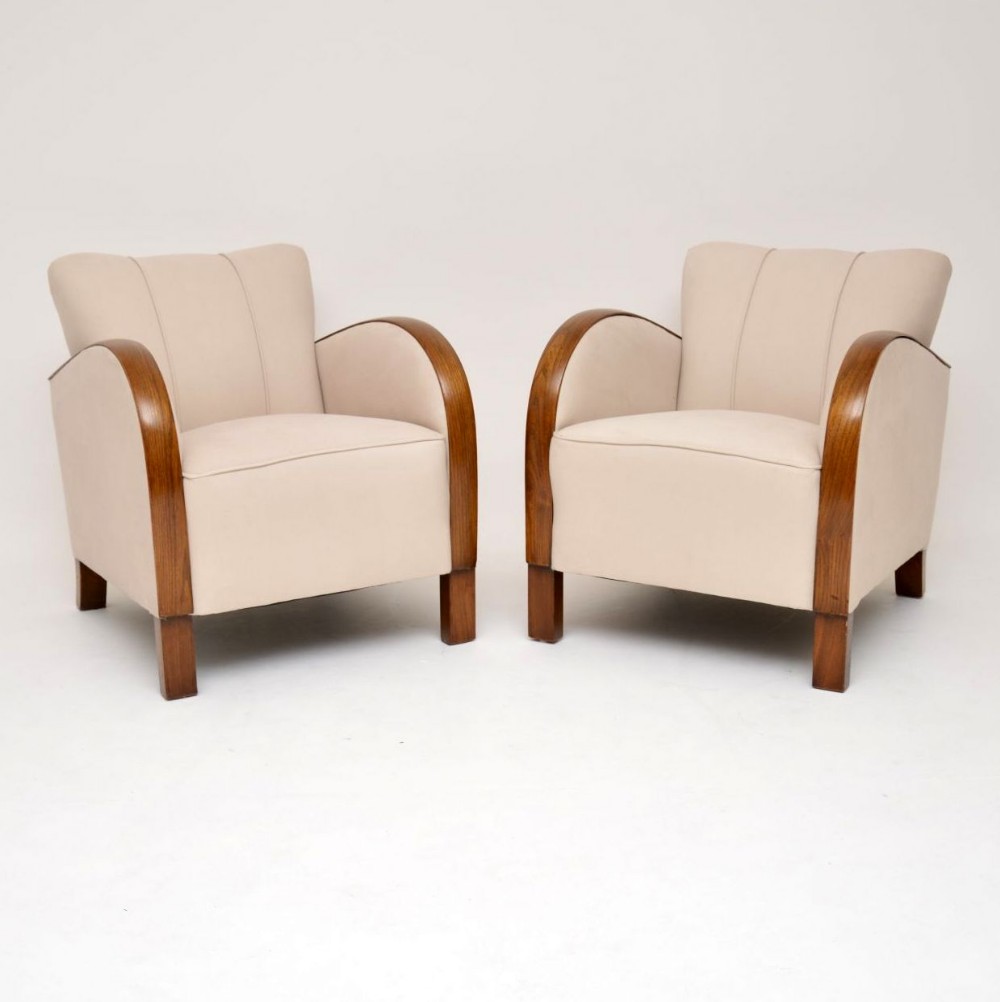 Pair of Swedish Art Deco Satin Birch Armchairs