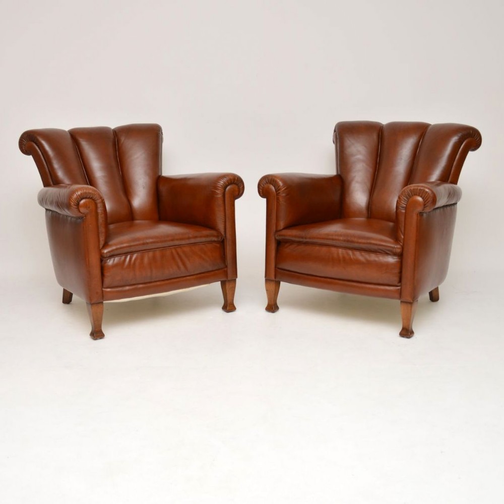 Pair of Antique Swedish Leather Armchairs