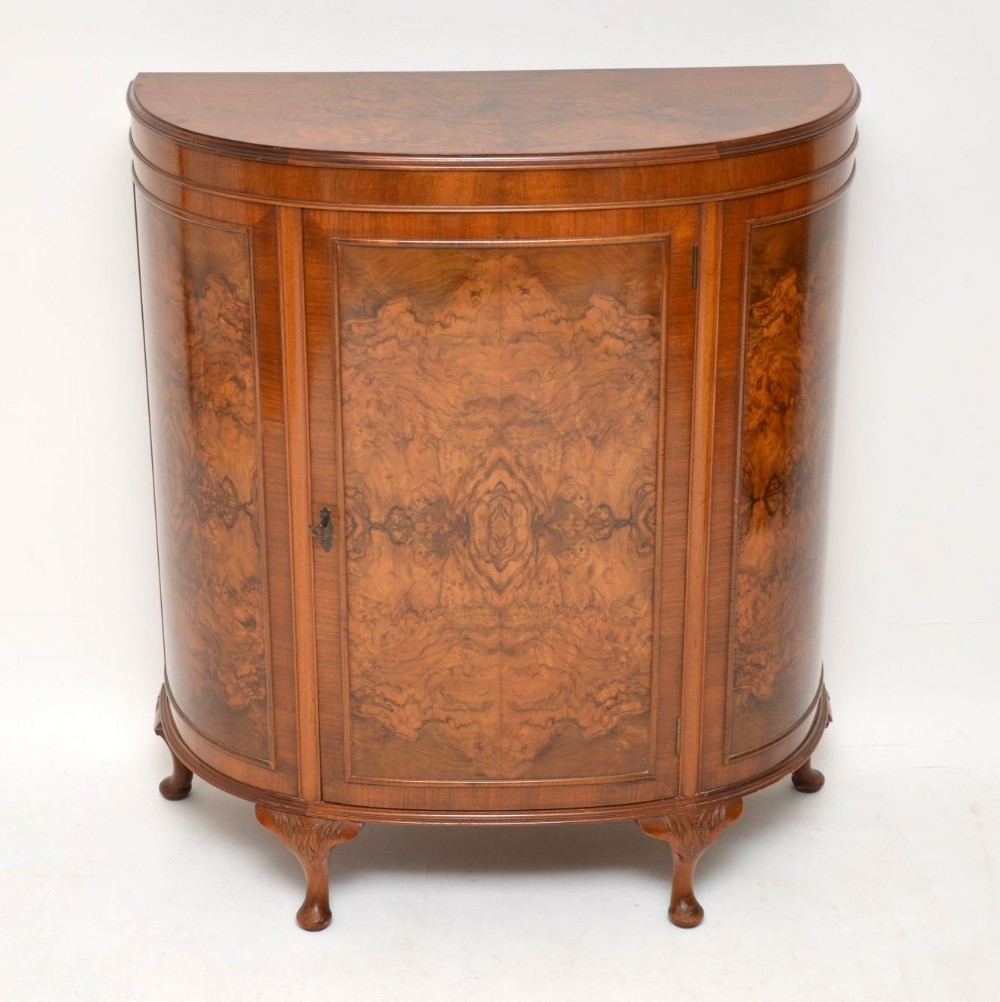 Antique Burr Walnut Bow Front Cabinet