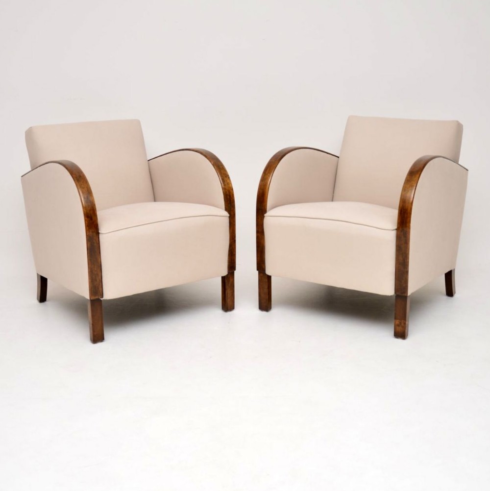 Pair of Swedish Art Deco Satin Birch Armchairs