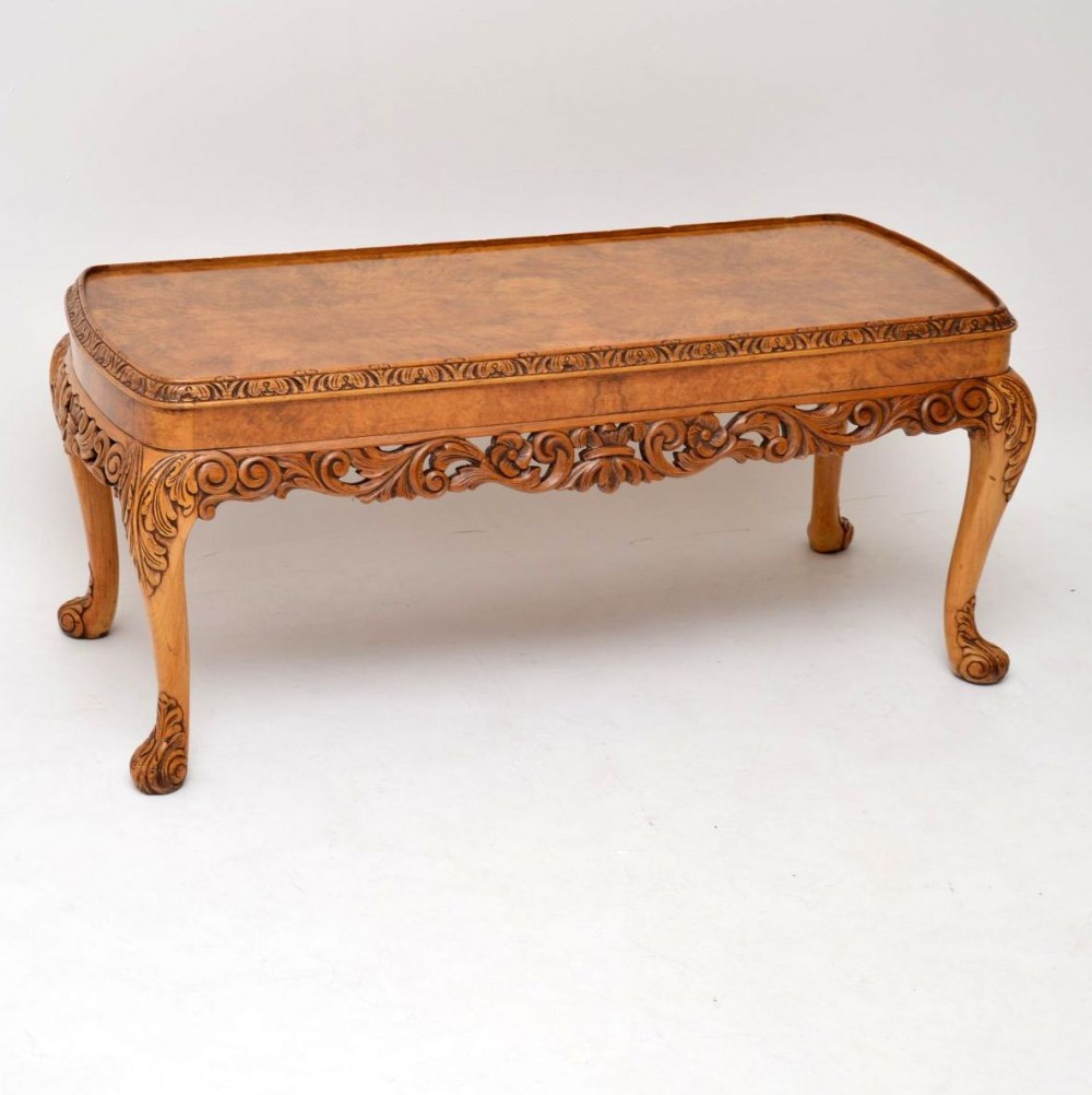 Antique Queen Anne Style Carved Walnut Coffee Table