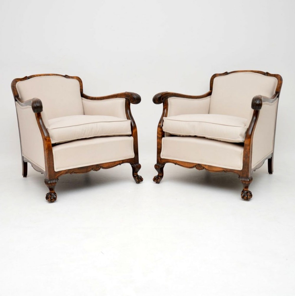 Pair of Antique Swedish Satin Birch Armchairs