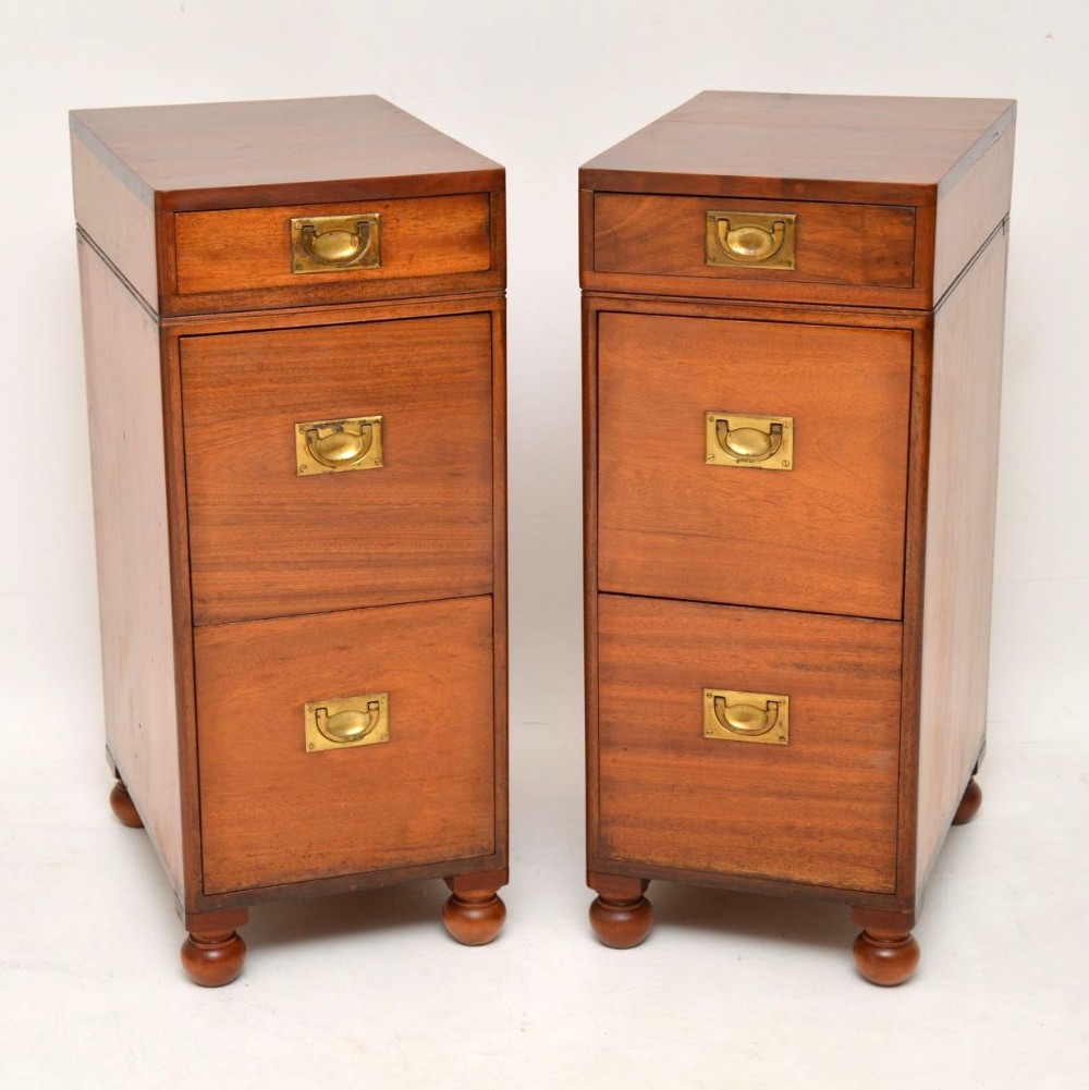 Pair of Antique Mahogany Military Campaign Bedside Chests