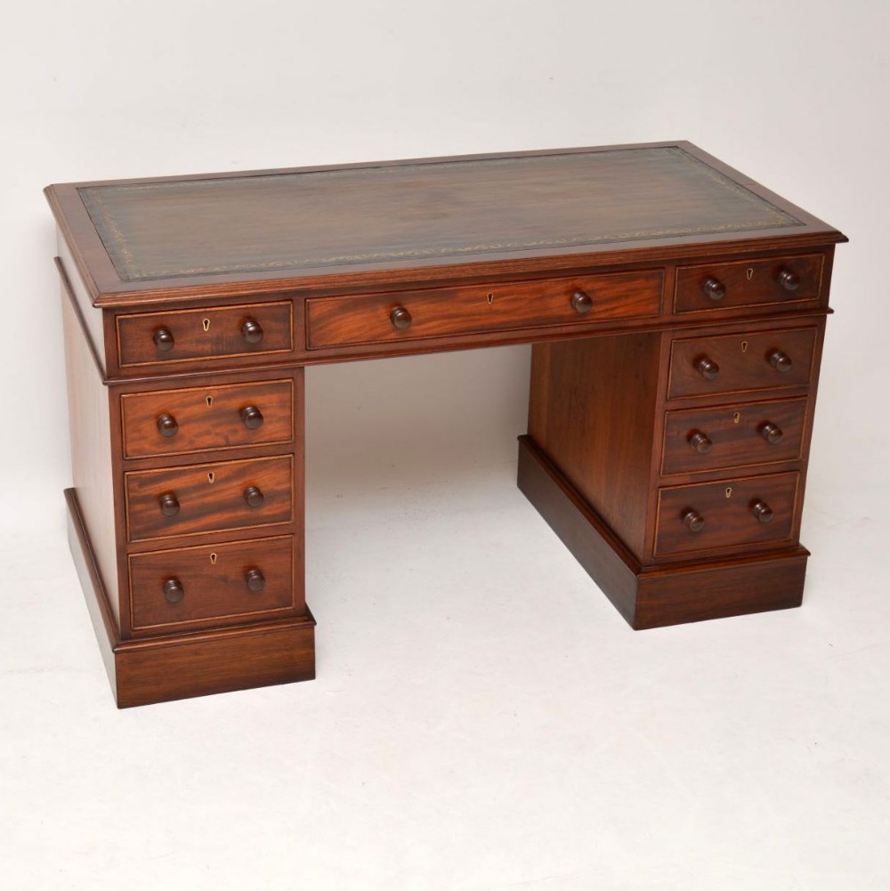 Antique Victorian Mahogany Leather Top Pedestal Desk