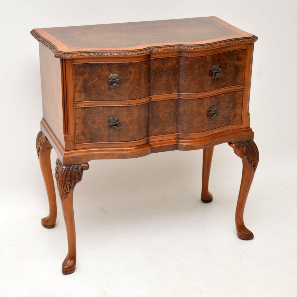 Antique Burr Walnut Serpentine Chest on Legs