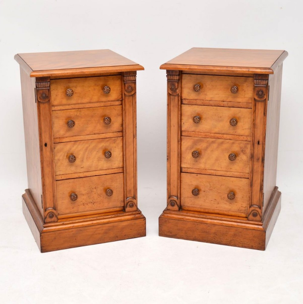Pair of Antique Victorian Satinwood Wellington Bedside Chests