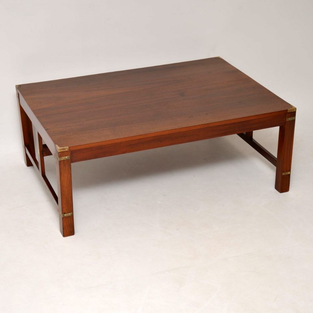 Large Antique Mahogany & Brass Military Campaign Coffee Table