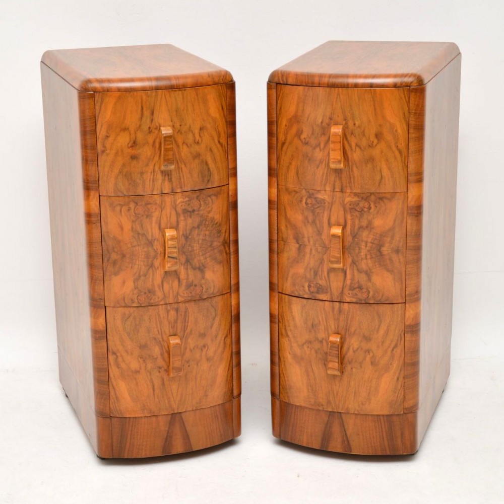 1920’s Pair of Art Deco Walnut Bedside Chests