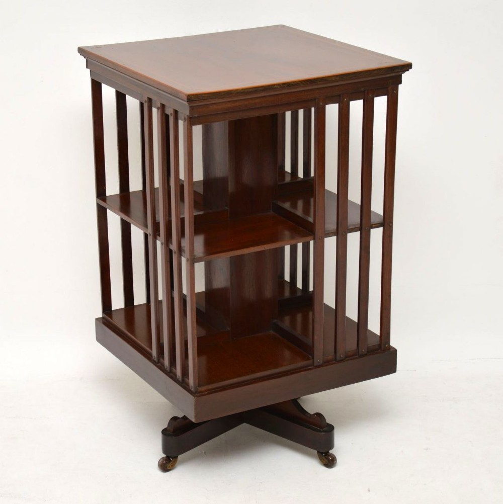Antique Edwardian Inlaid Mahogany Revolving Bookcase