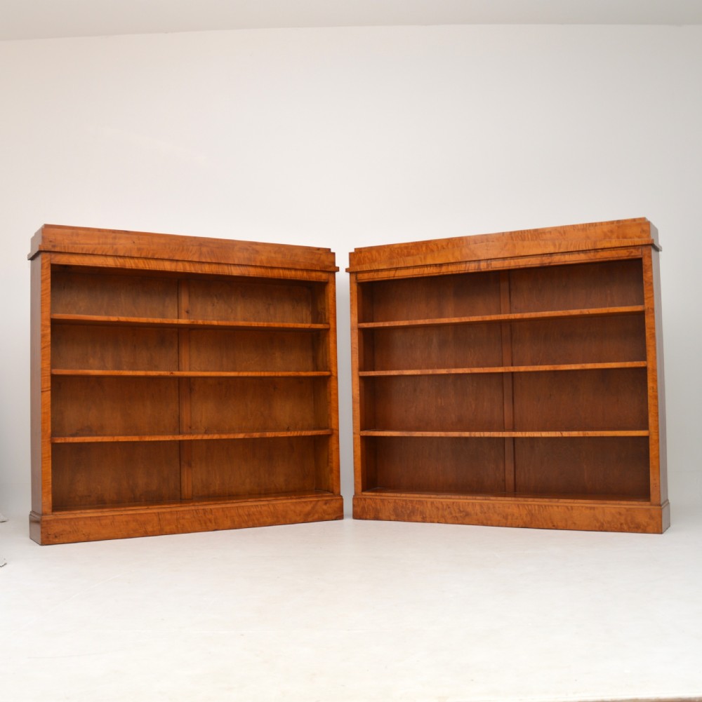 Pair of Antique Swedish Biedermeier Satin Birch Open Bookcases