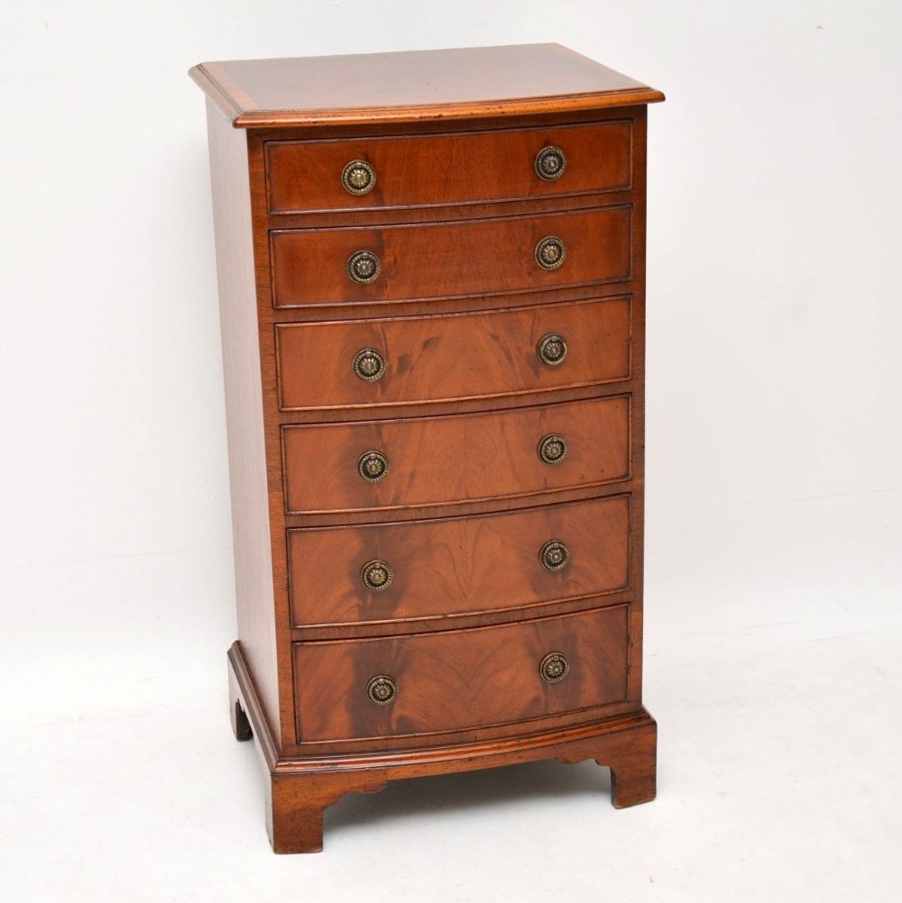 Slim Antique Edwardian Bow Fronted Mahogany Chest of Drawers