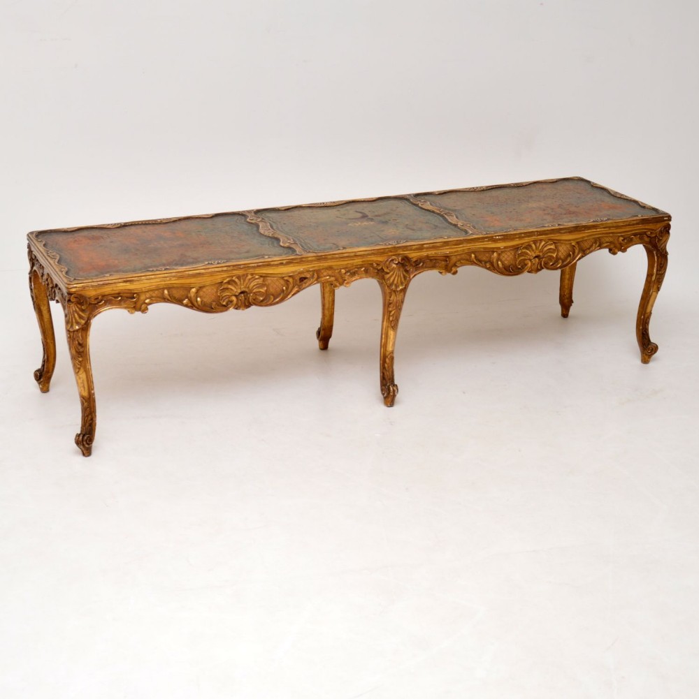 Antique French Gilt Wood & Leather Coffee Table