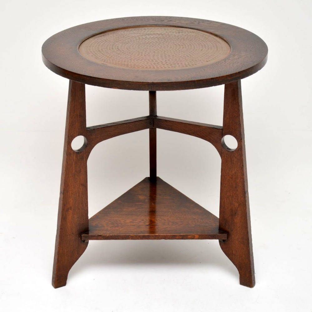 Antique Oak & Copper Arts & Crafts Side Table