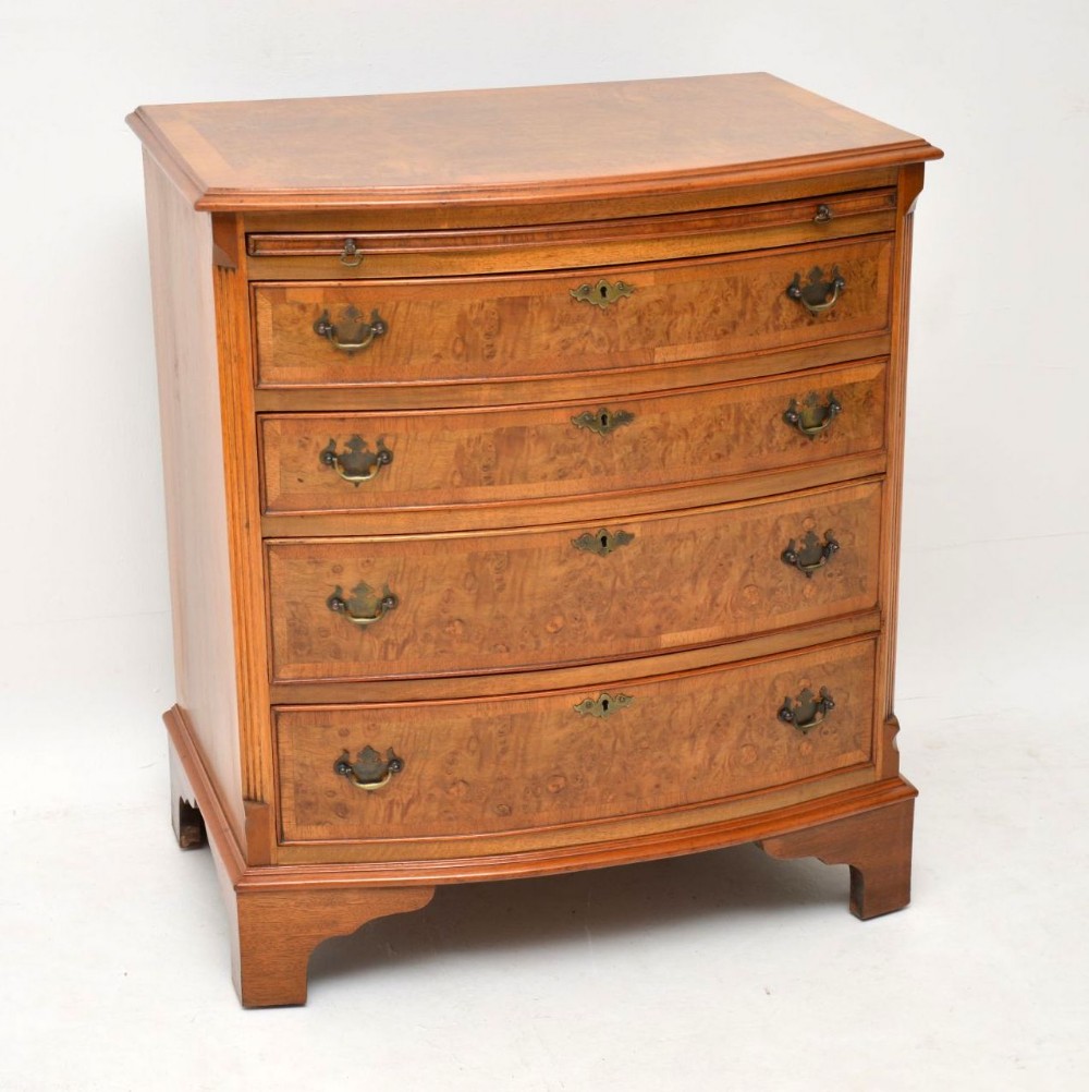 Antique Burr Walnut Bow Front Chest of Drawers