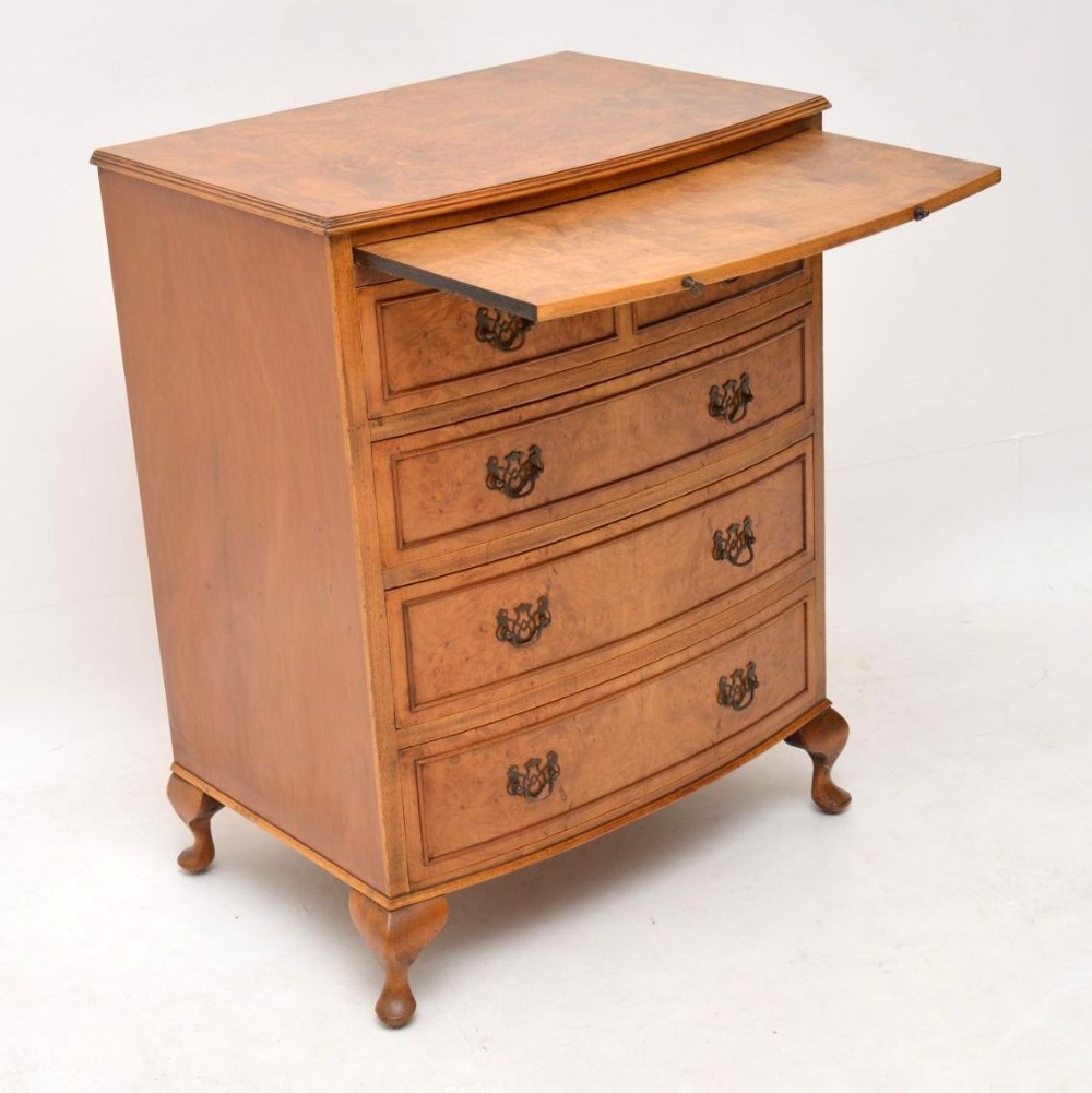 Antique Burr Walnut Bow Front Chest of Drawers