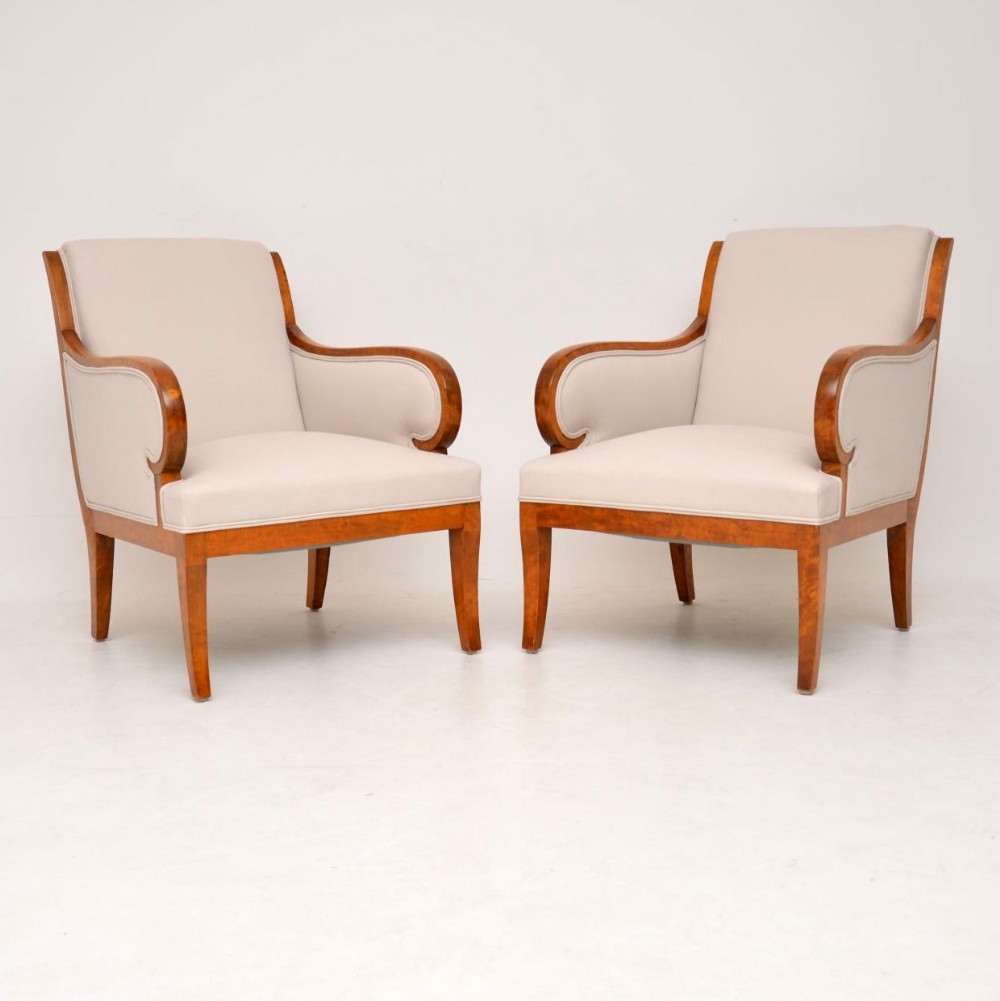 Pair of Antique Swedish Satin Birch Armchairs