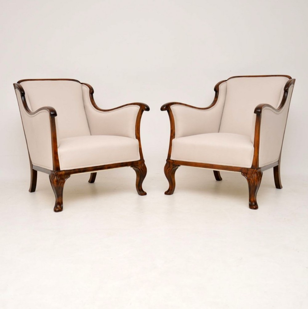 Pair of Antique Swedish Satin Birch Armchairs