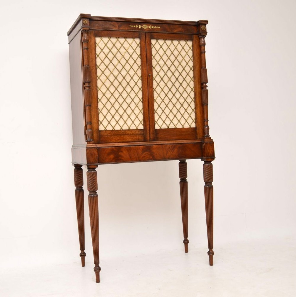 Antique Regency Style Mahogany Grill Front Drinks Cabinet