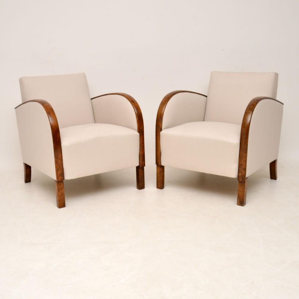 Pair of Swedish Art Deco Satin Birch Armchairs